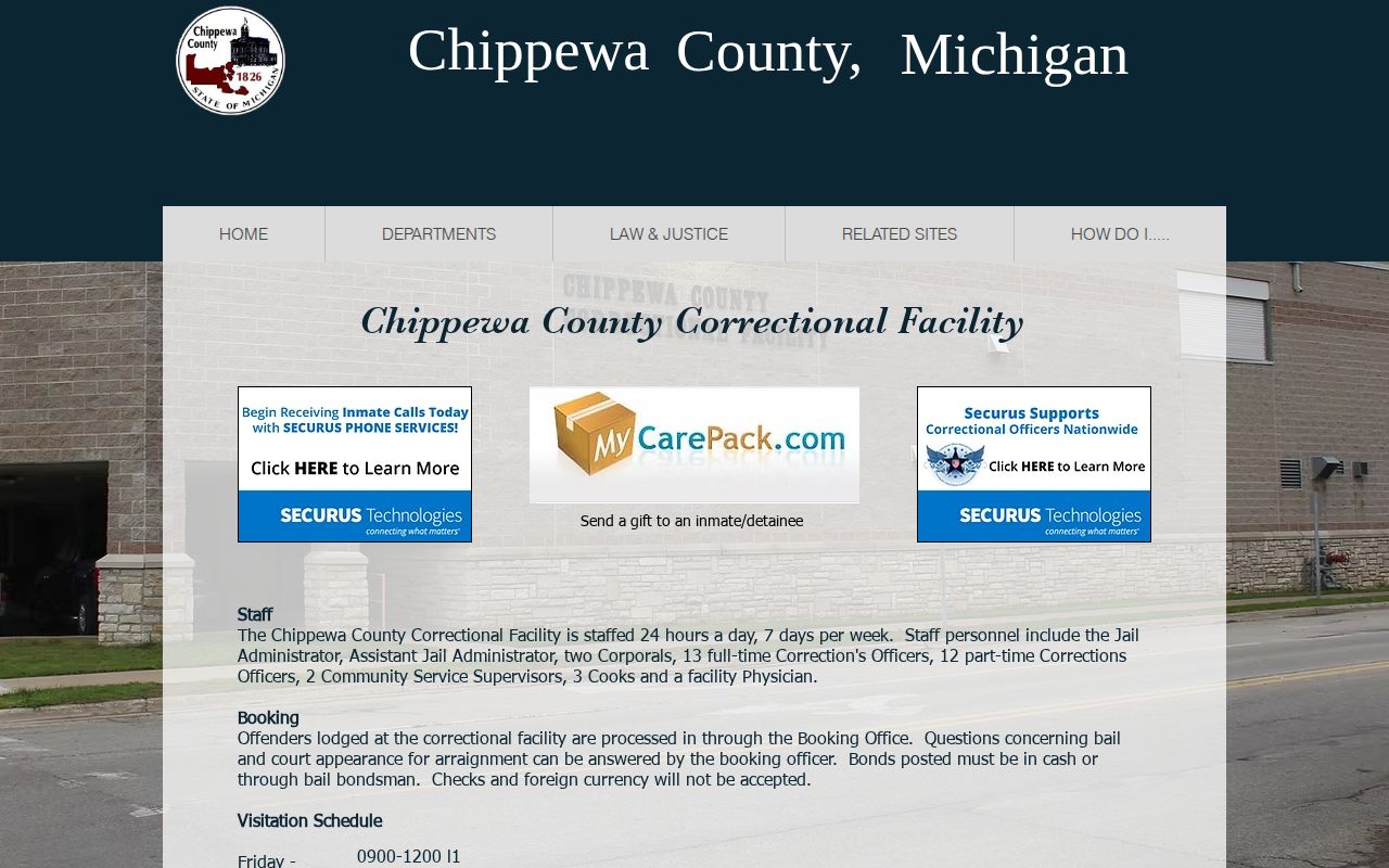 Chippewa County Correctional Facility arrest booking information page