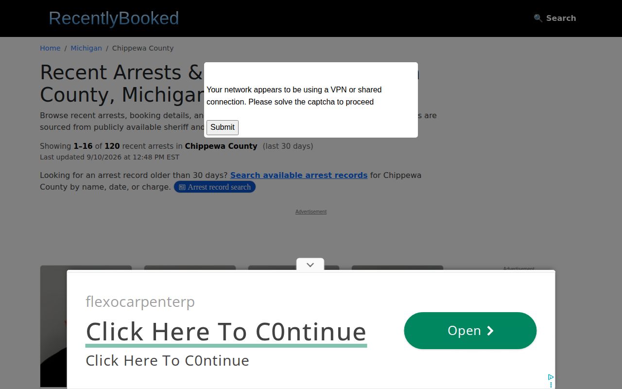 Unofficial RecentlyBooked Chippewa County index page