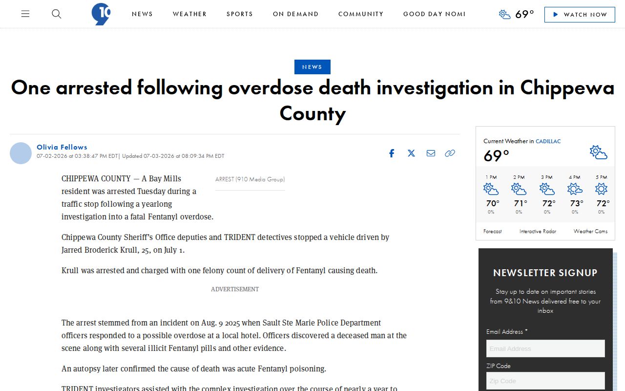 Regional news report about a Chippewa County arrest investigation